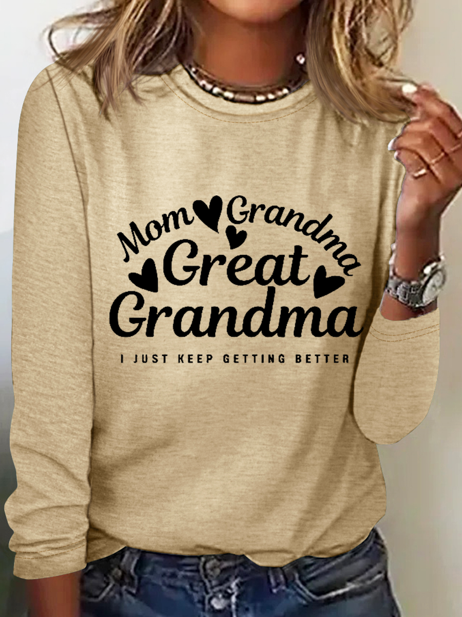 Great Grradma Simple Cotton-Blend Long Sleeve Shirt