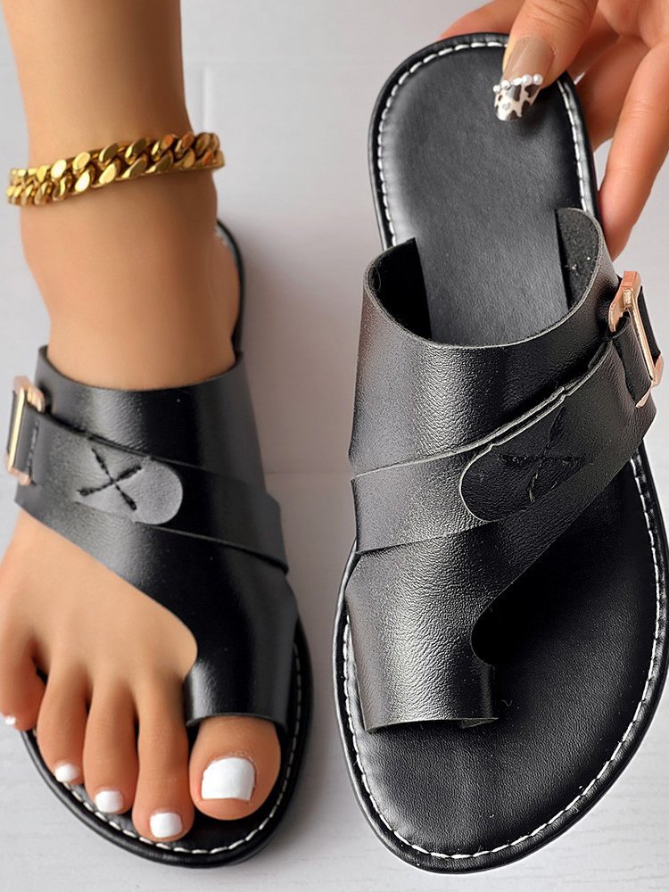 Casual Pu Summer Plain Slide Sandals