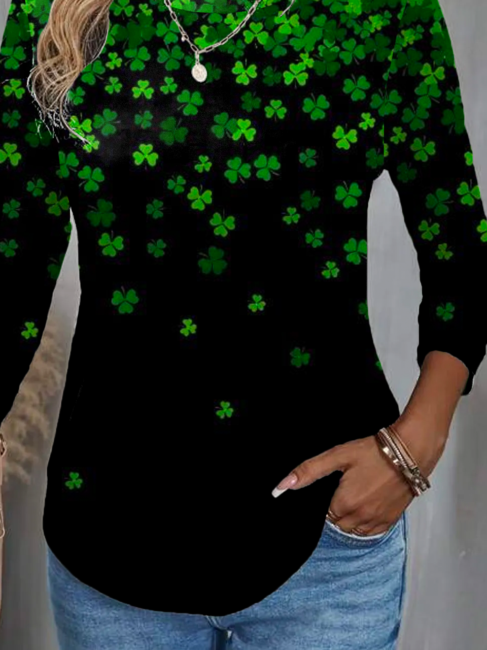 Crew Neck Casual Four-leaf St.Patrick'S Day T-Shirt