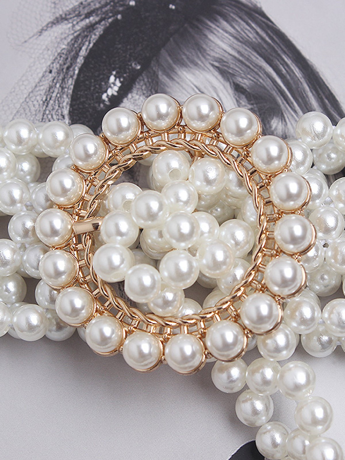 Elegant Braided Imitation Pearls Belt Dress Decorative Hollow Out Stretch Waistband