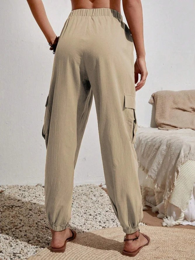 Plus Size Pocket Stitching Plain Casual Pants