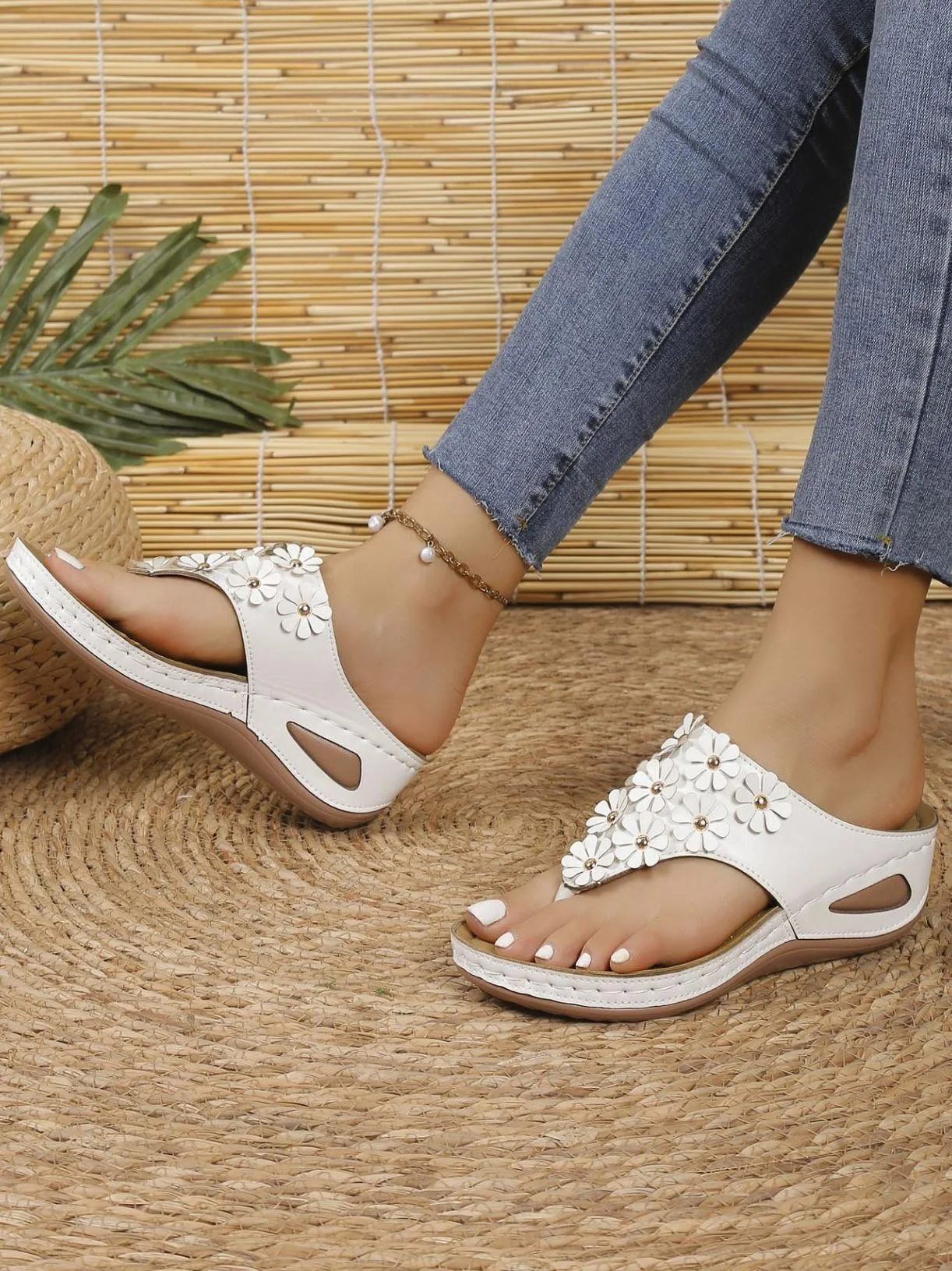 Plain Wedge Heel Fabric Casual Slide Sandals