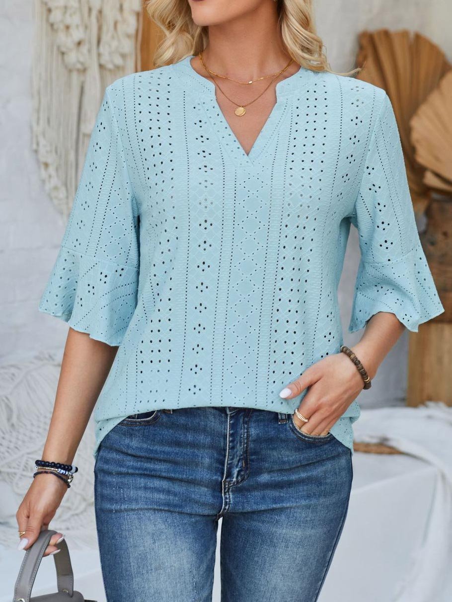 Casual V Neck Lace Loose T-Shirt