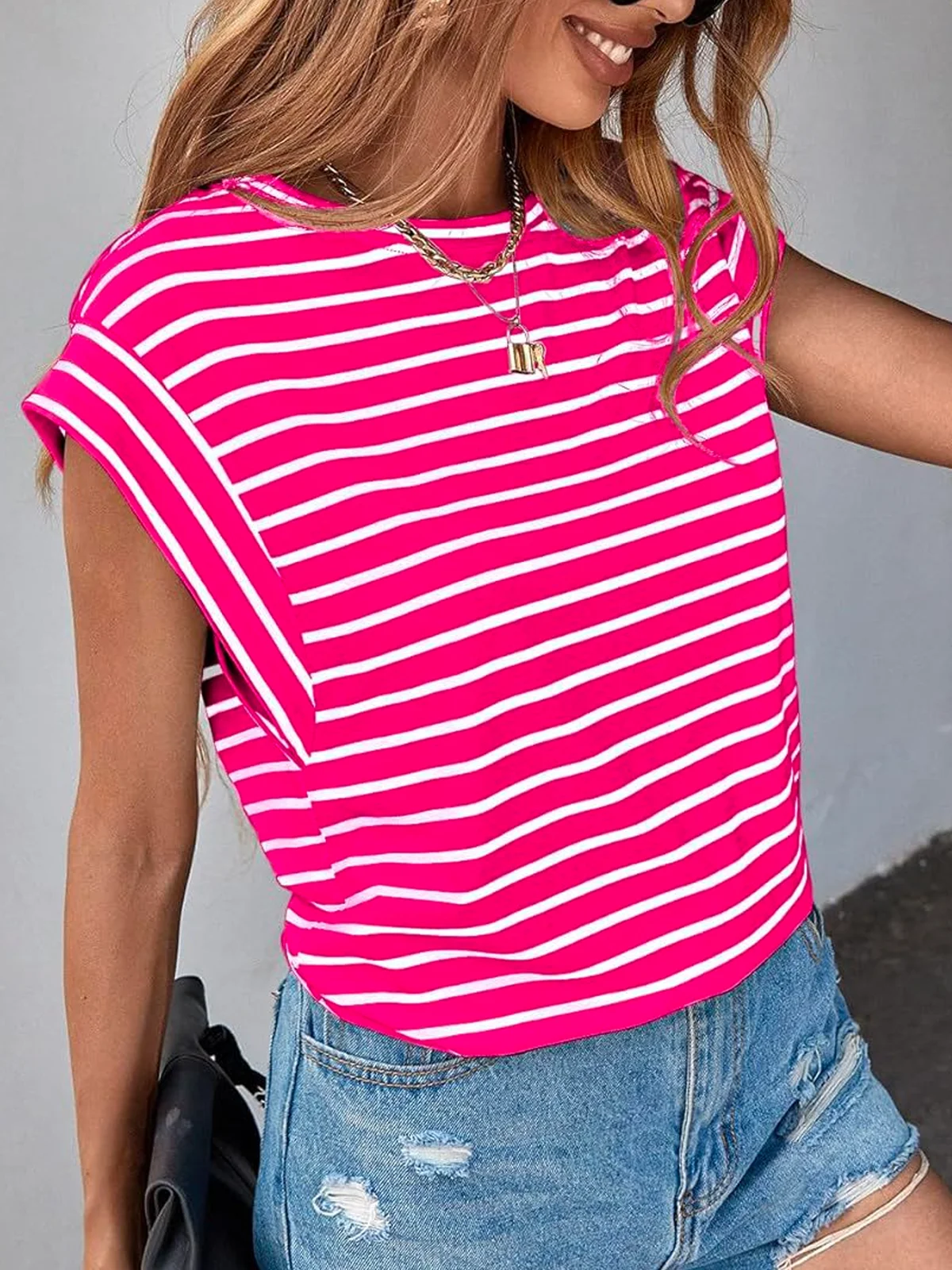 Crew Neck Loose Casual Striped T-Shirt