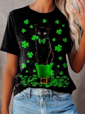 Loose Four-Leaf Clover Knitted Casual T-Shirt