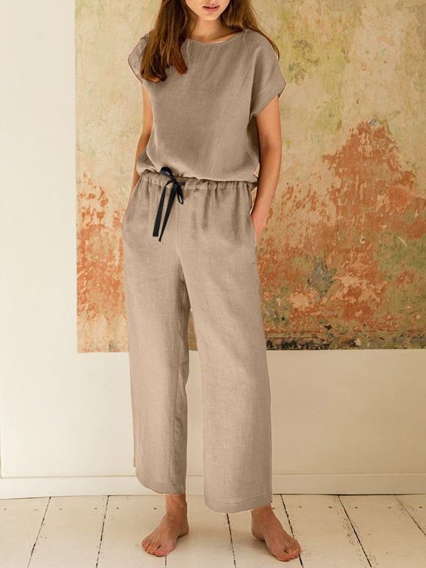 Crew Neck Casual Cotton Loose Two-Piece Set