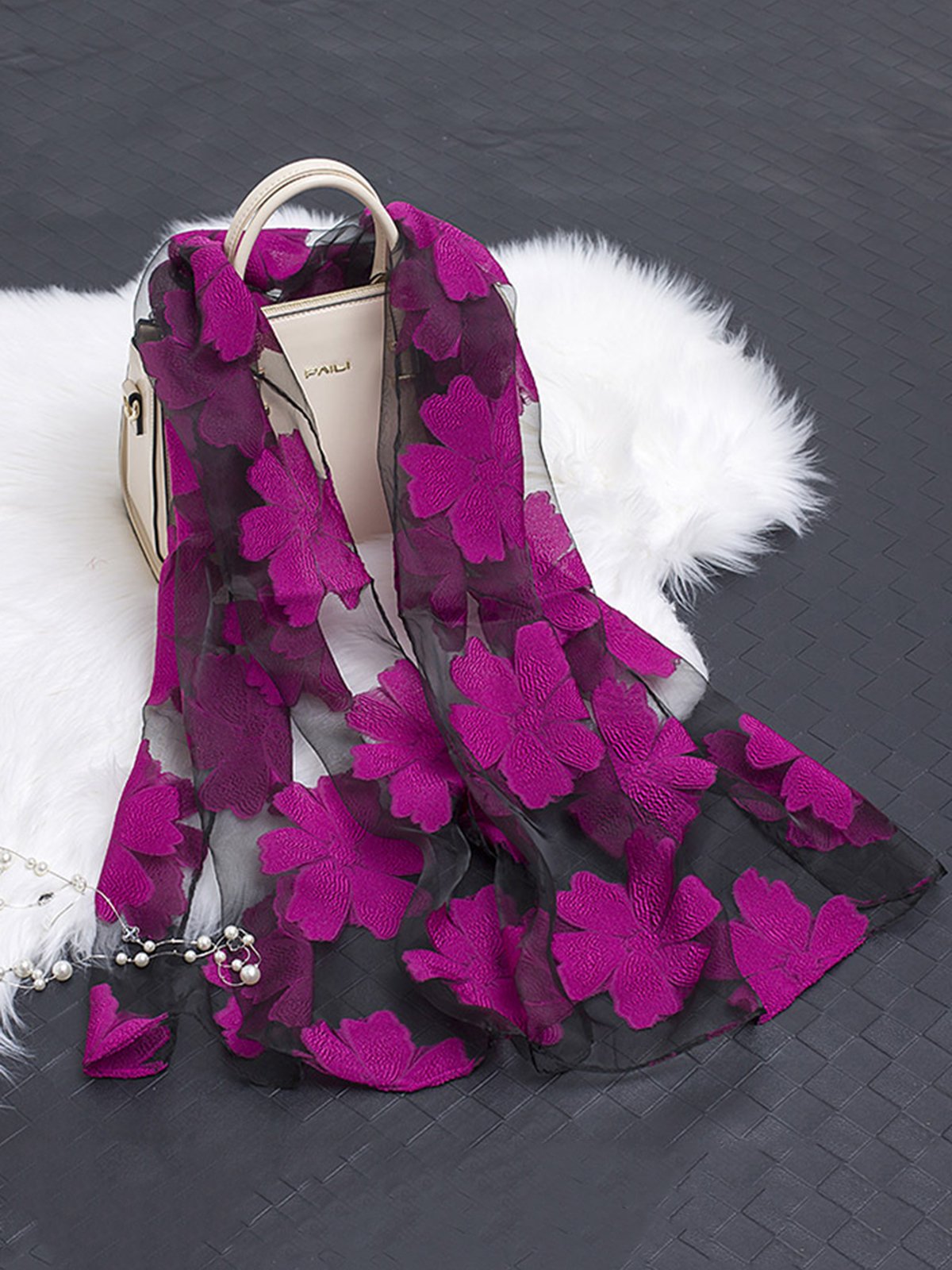 Elegant Floral Organza Scarf Lightweight Shawl Wrap