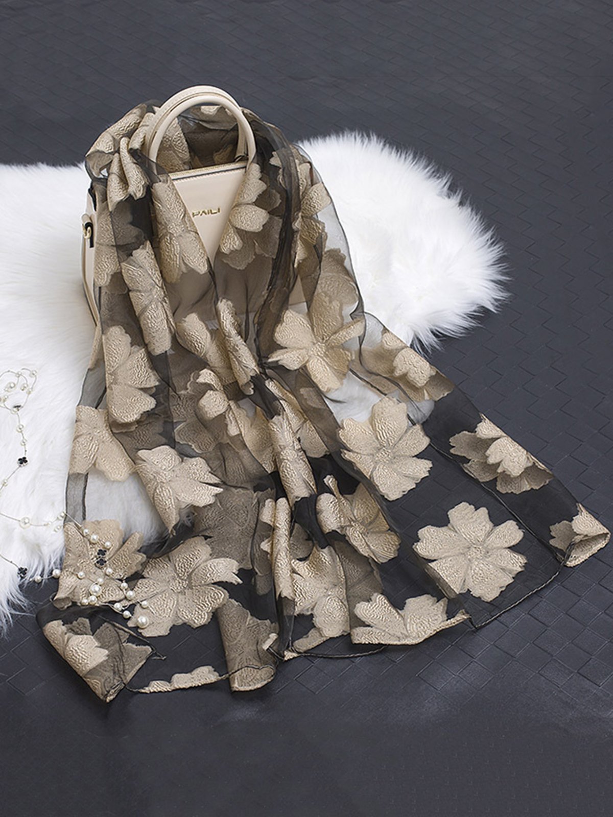 Elegant Floral Organza Scarf Lightweight Shawl Wrap