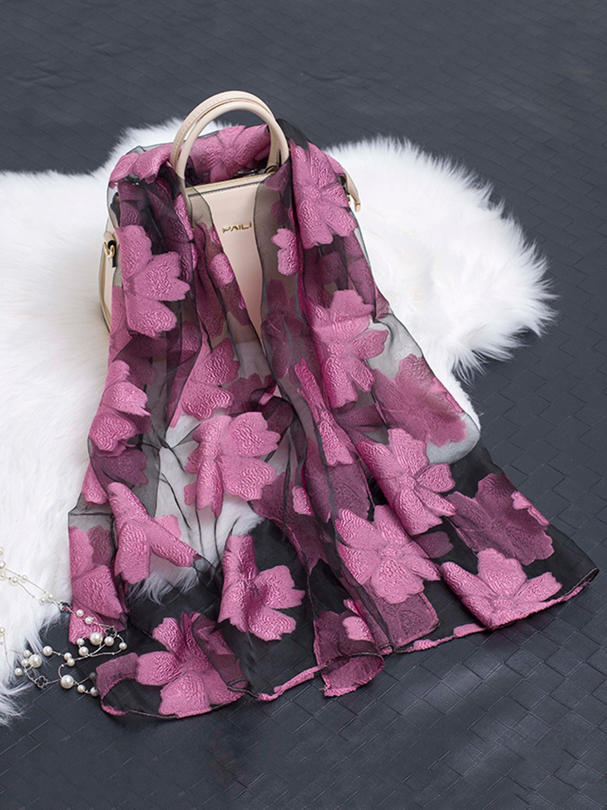 Elegant Floral Organza Scarf Lightweight Shawl Wrap