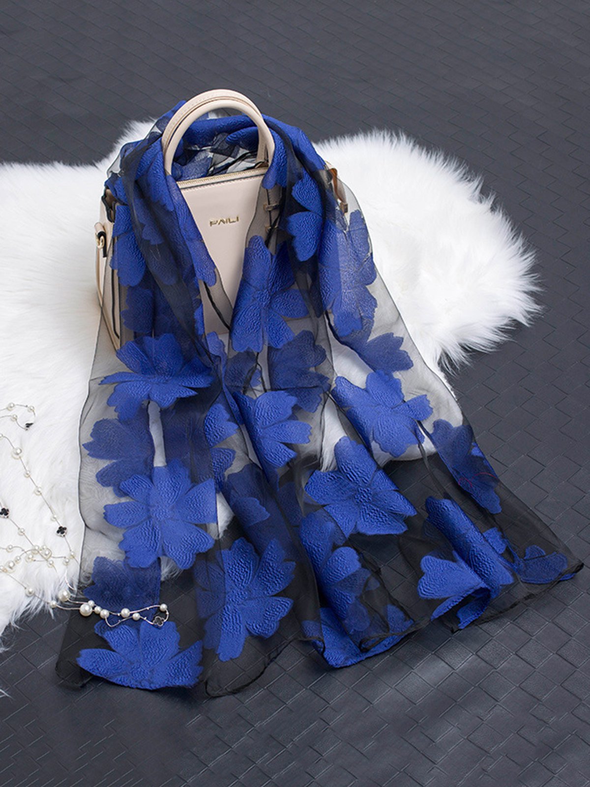 Elegant Floral Organza Scarf Lightweight Shawl Wrap