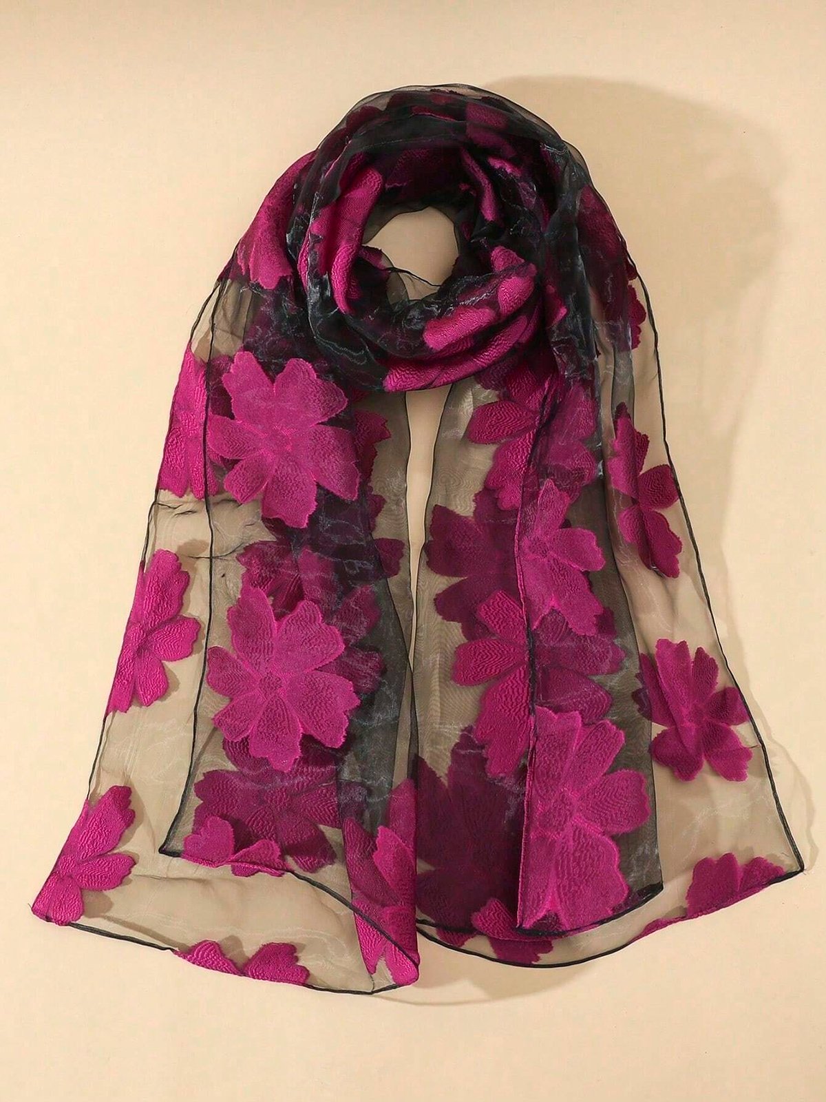 Elegant Floral Organza Scarf Lightweight Shawl Wrap