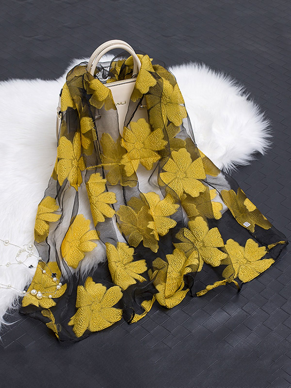 Elegant Floral Organza Scarf Lightweight Shawl Wrap