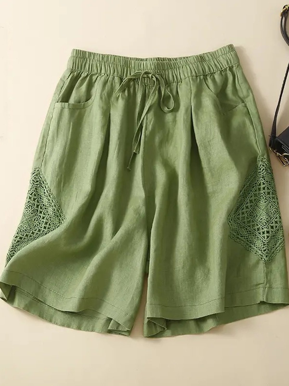 Loose Cotton And Linen Casual Pocket Stitching Shorts