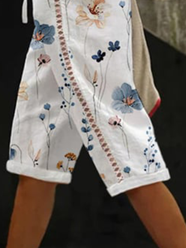 Casual Floral Drawstring Pants