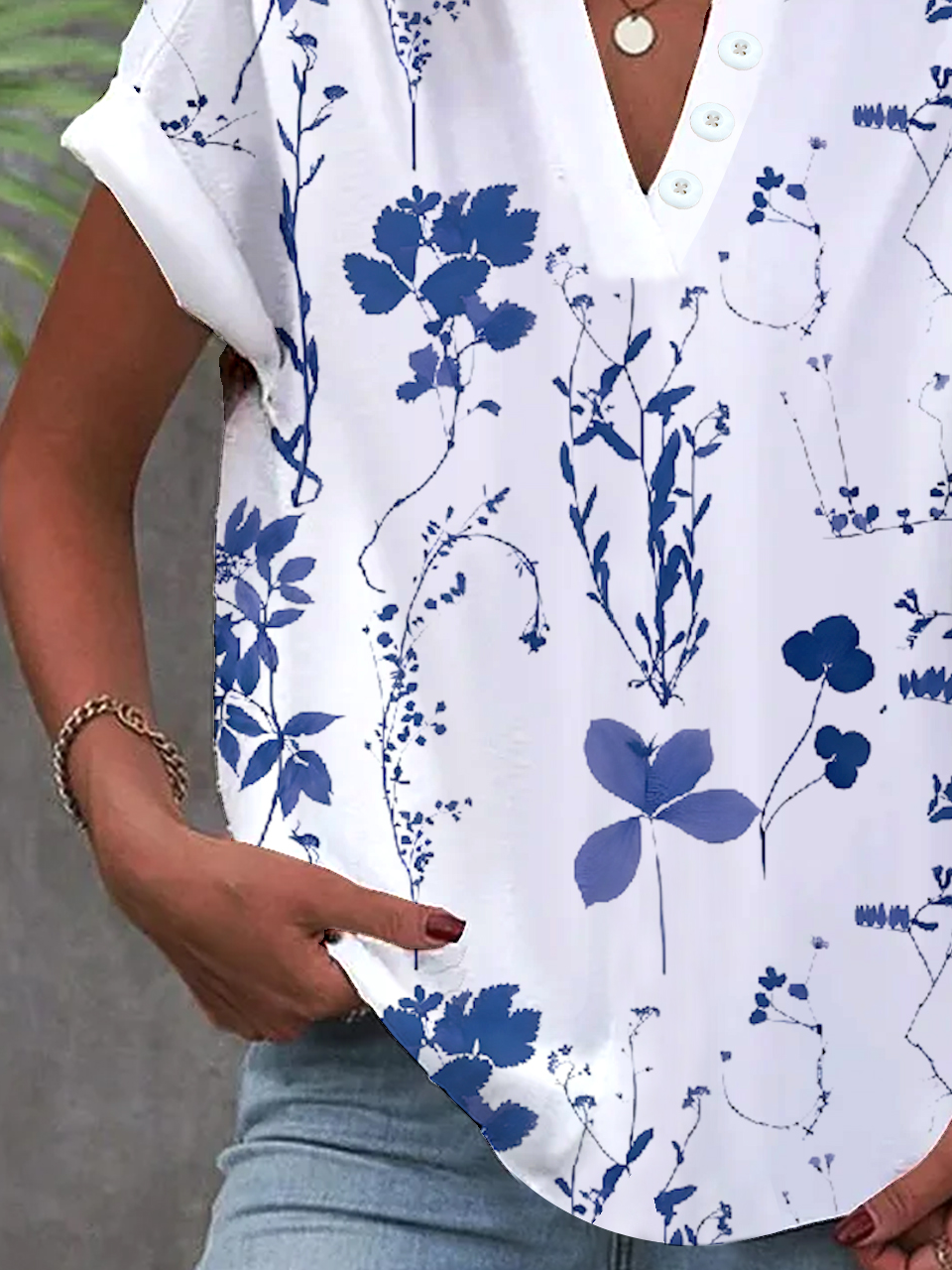 Casual Floral Raglan Sleeves Loose Shirt