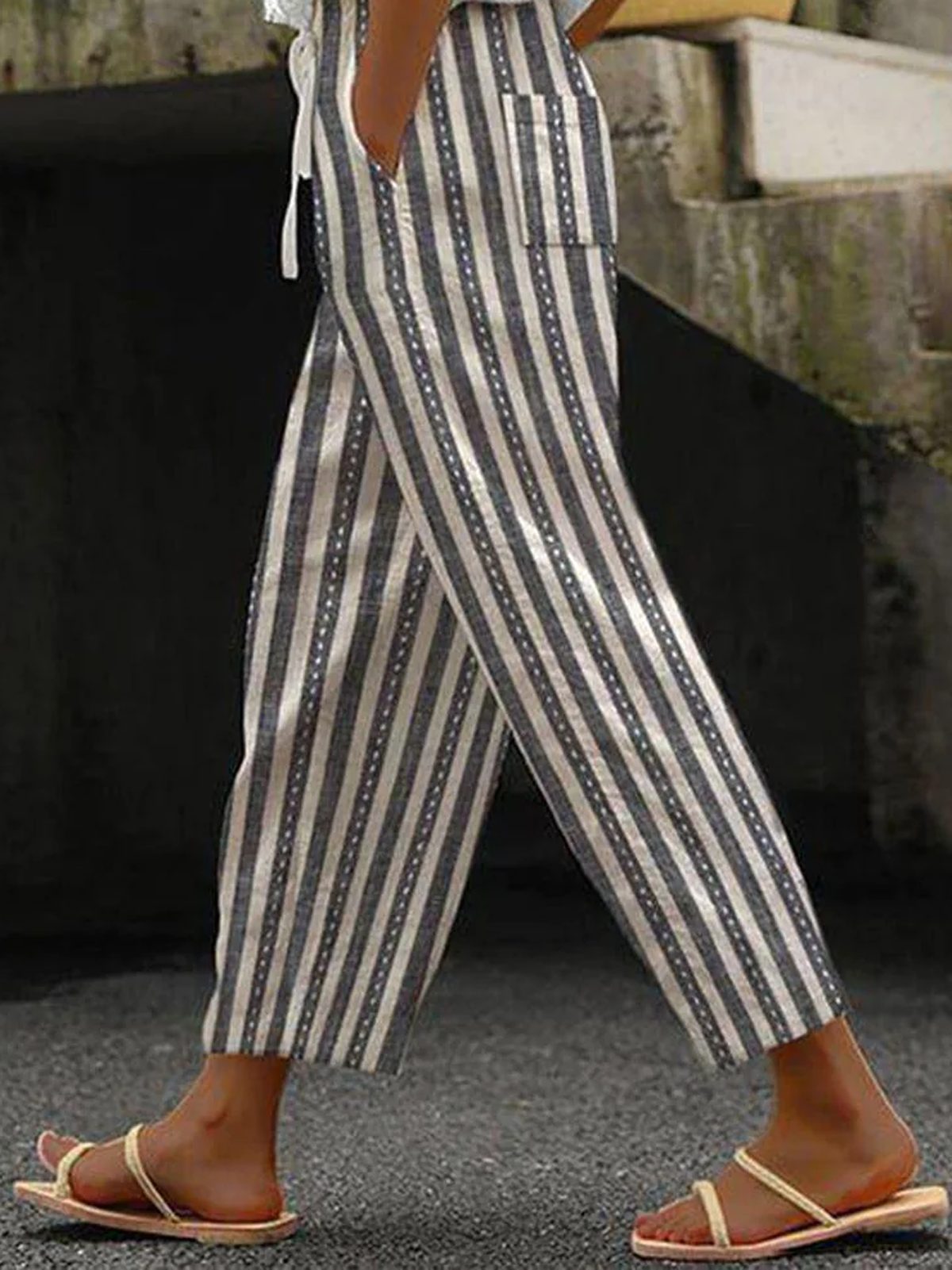 Casual Striped Pocket Stitching Pants