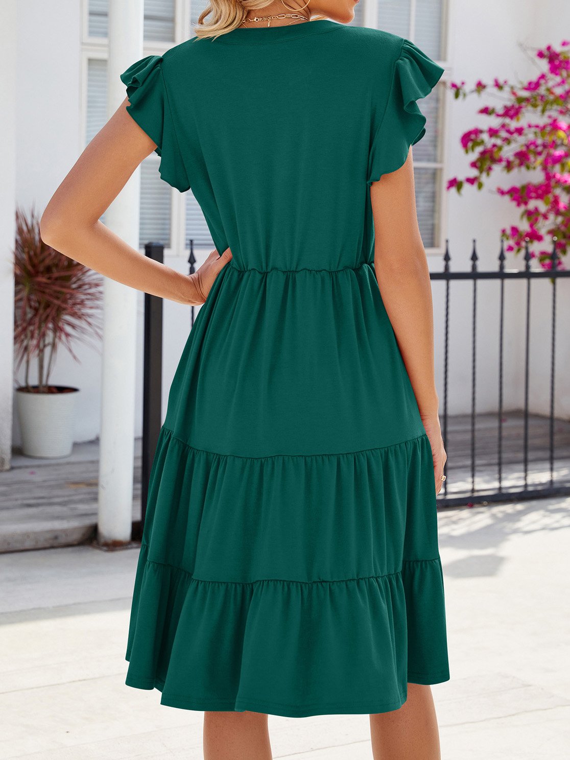 Loose Casual Notched Plain Dress