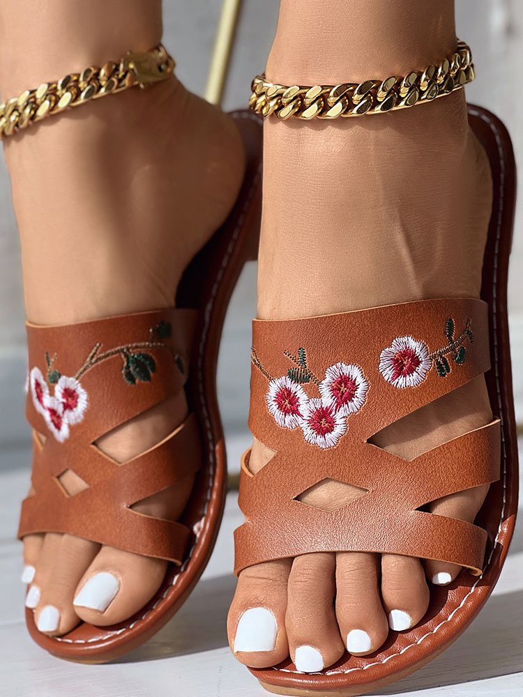 Summer Pu Casual Floral Slide Sandals