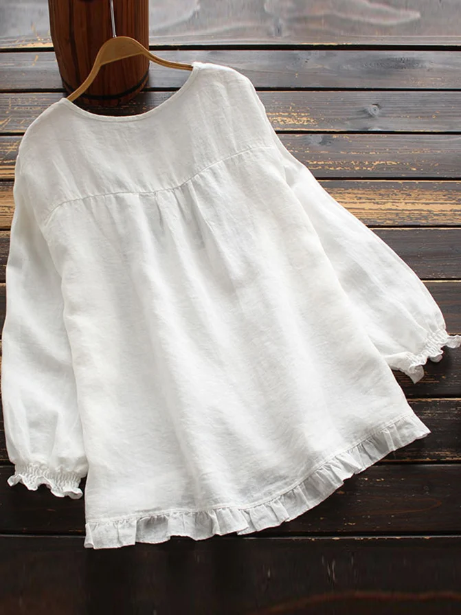 Plain Casual Cotton Loose Shirt