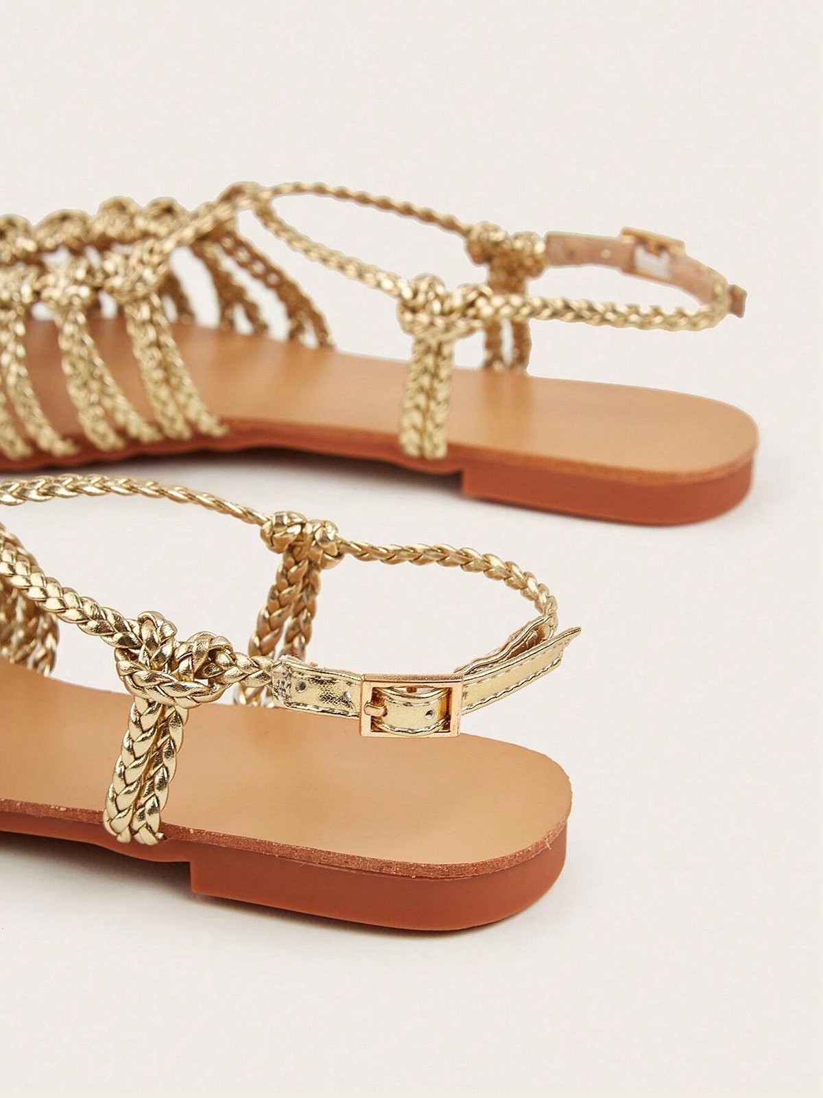 Vacation Braided Hollow Out Adjustable Buckle Flat Sandals