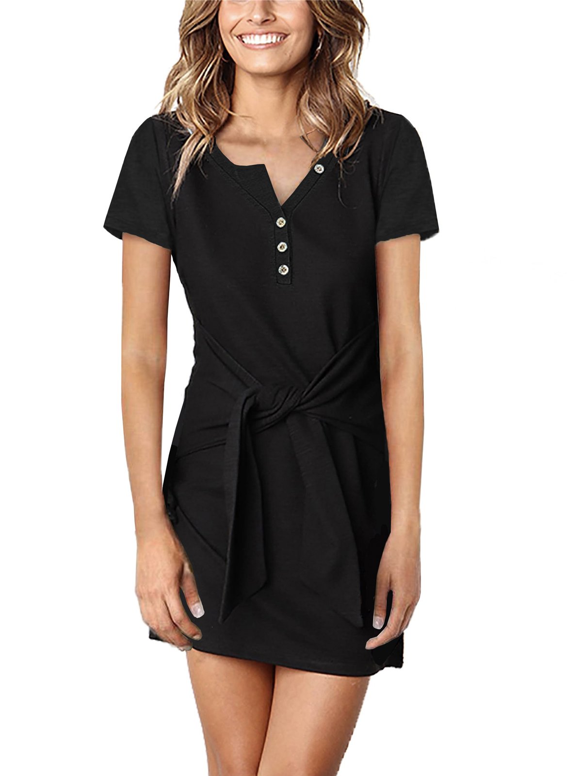 Sexy Plain Asymmetrical Buckle Dress