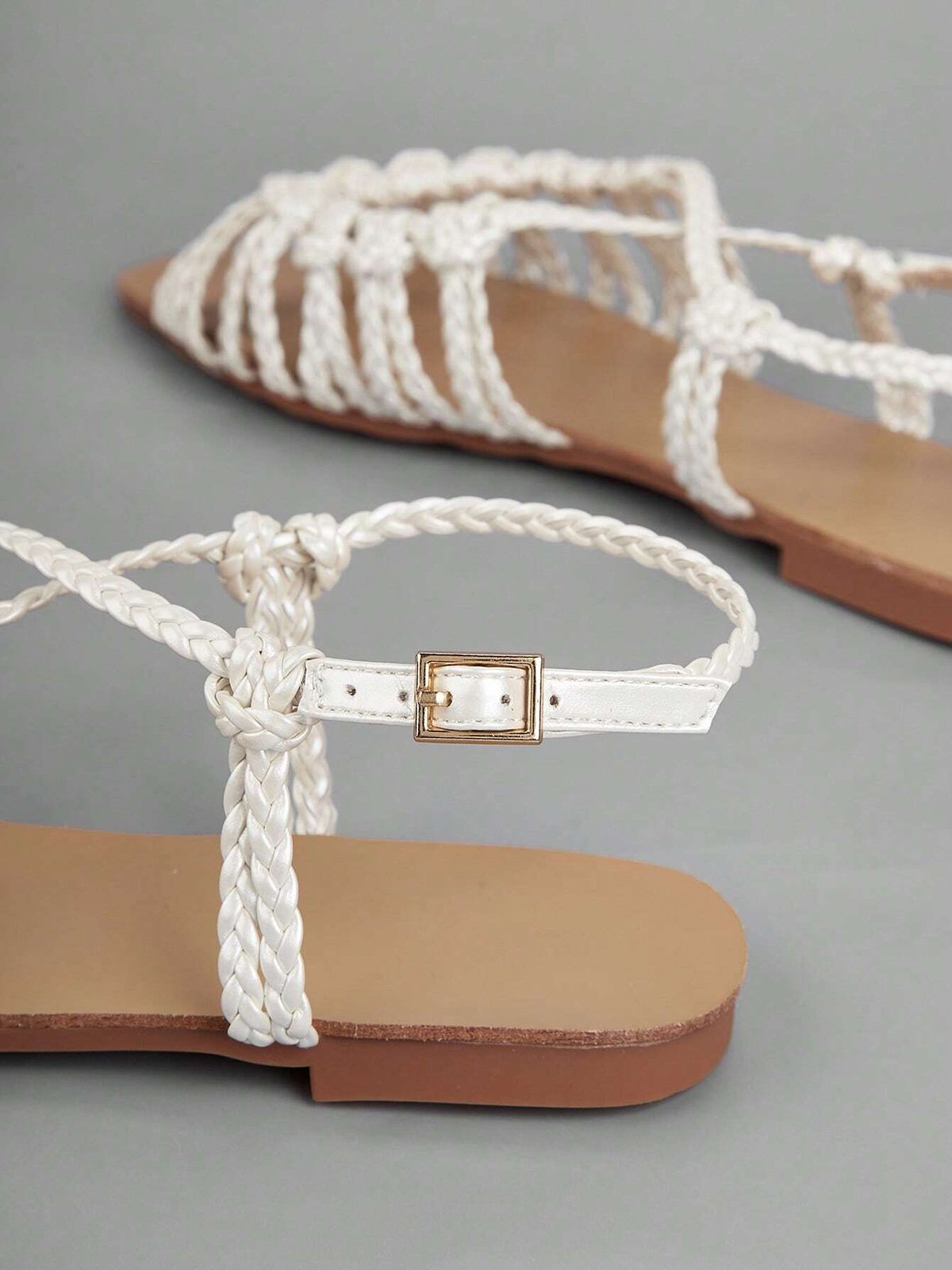 Vacation Braided Hollow Out Adjustable Buckle Flat Sandals