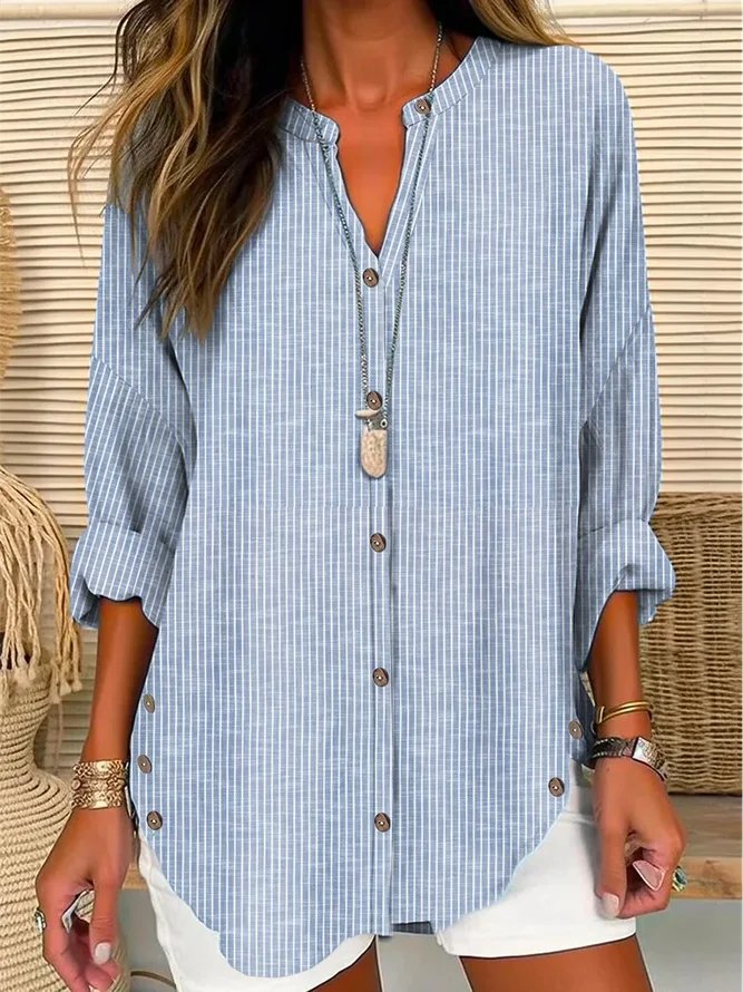 Casual Shirt Collar Cotton Blouse