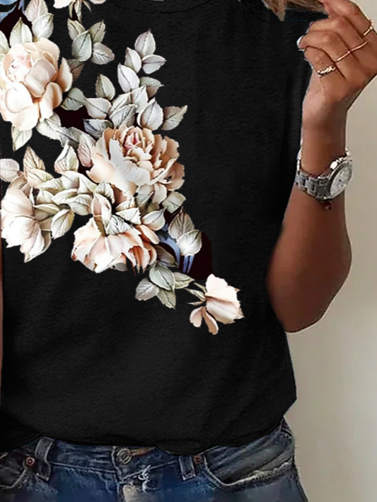 Crew Neck Casual Floral Loose T-Shirt