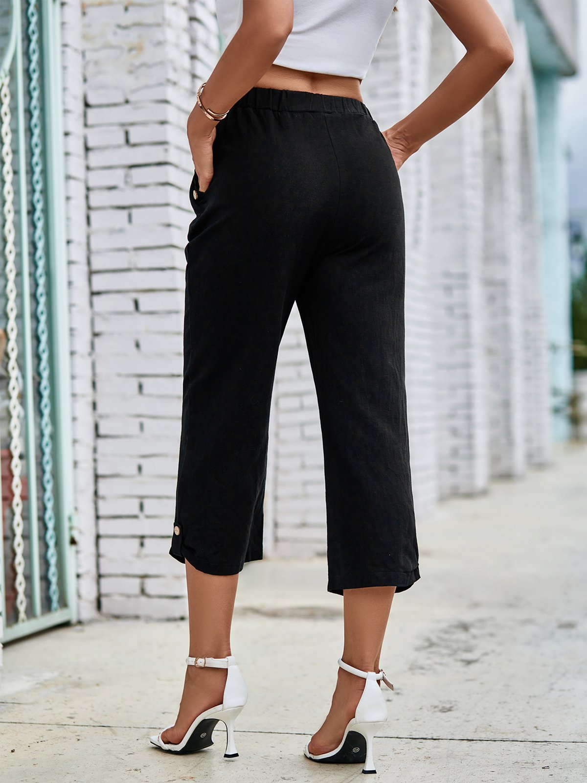 Buckle Loose Abstract Casual Pants
