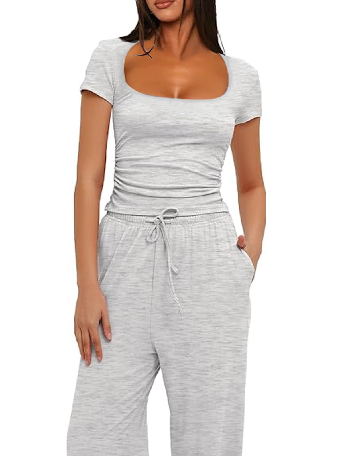 Crew Neck Plain Casual Two-Piece Set