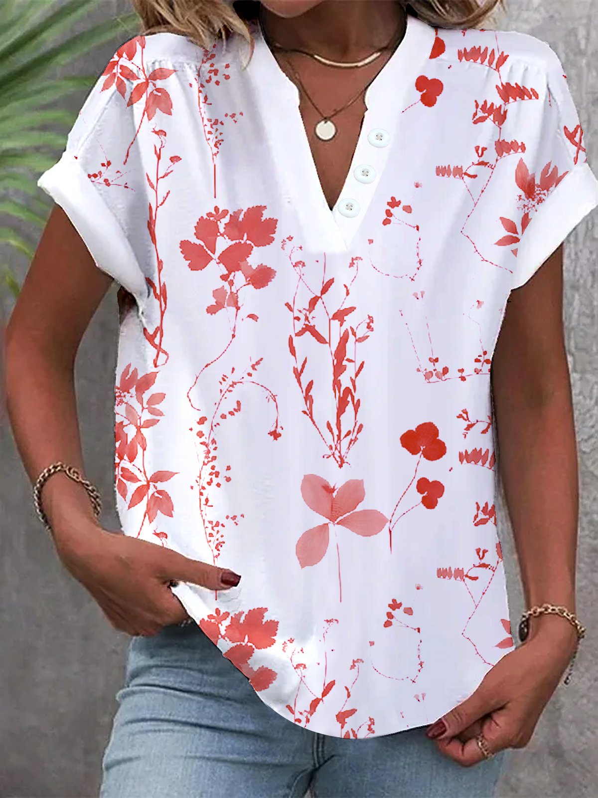 Casual Floral Raglan Sleeves Loose Shirt