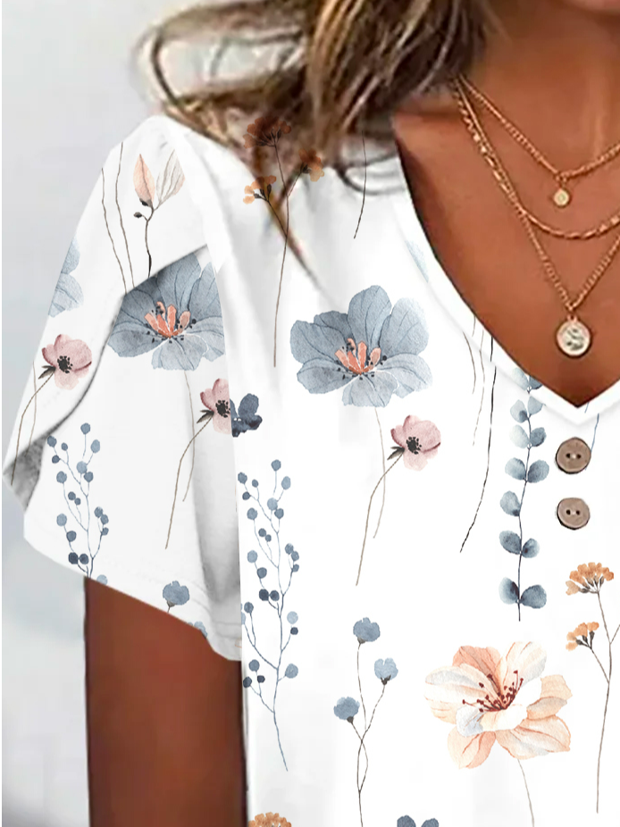 Floral Casual Petal Sleeve Jersey T-Shirt