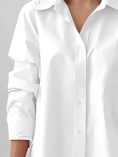 Plus Size Casual Cotton Shirt Collar Loose Blouse