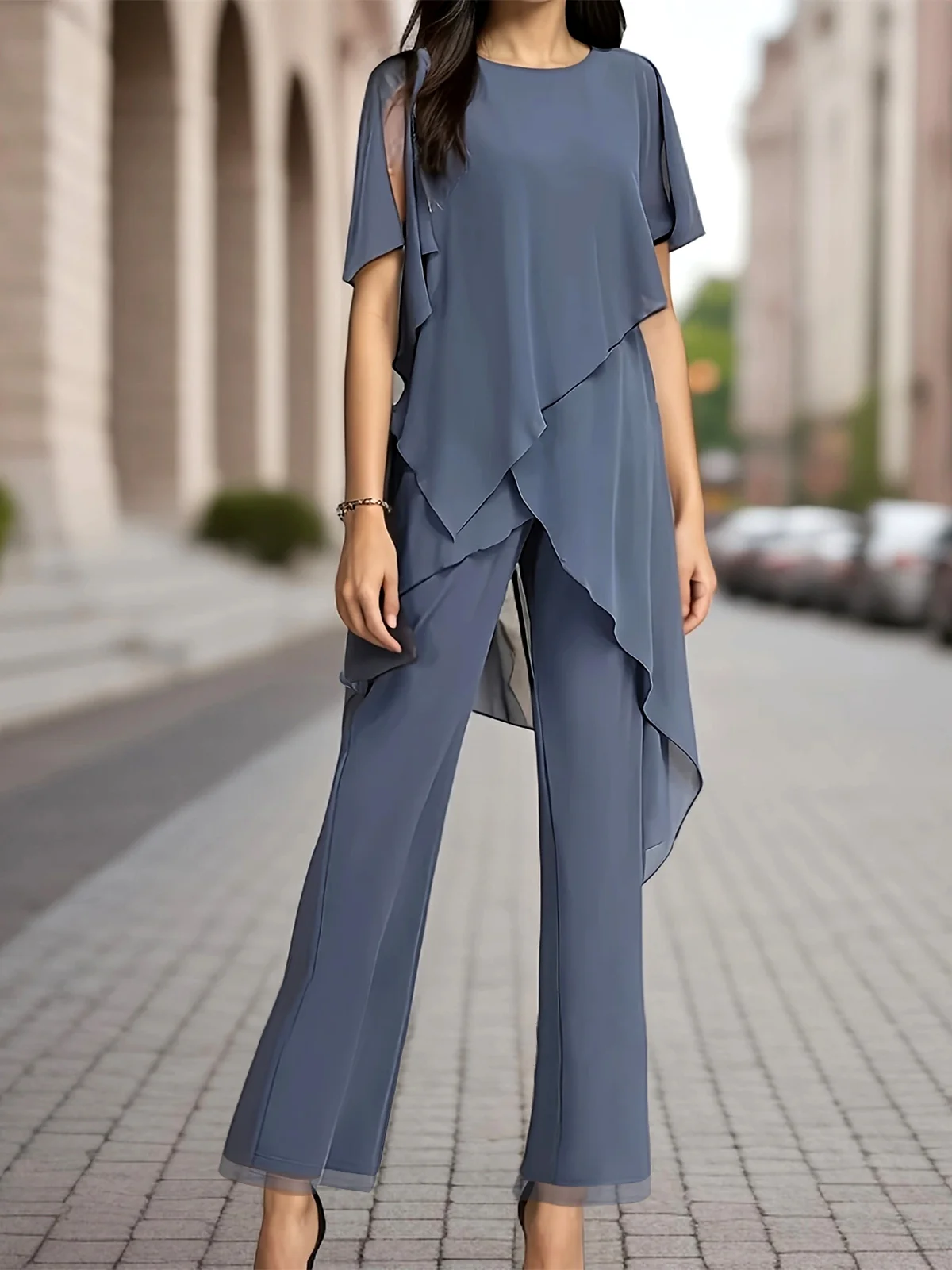 Chiffon V Neck Loose Elegant Two-Piece Set