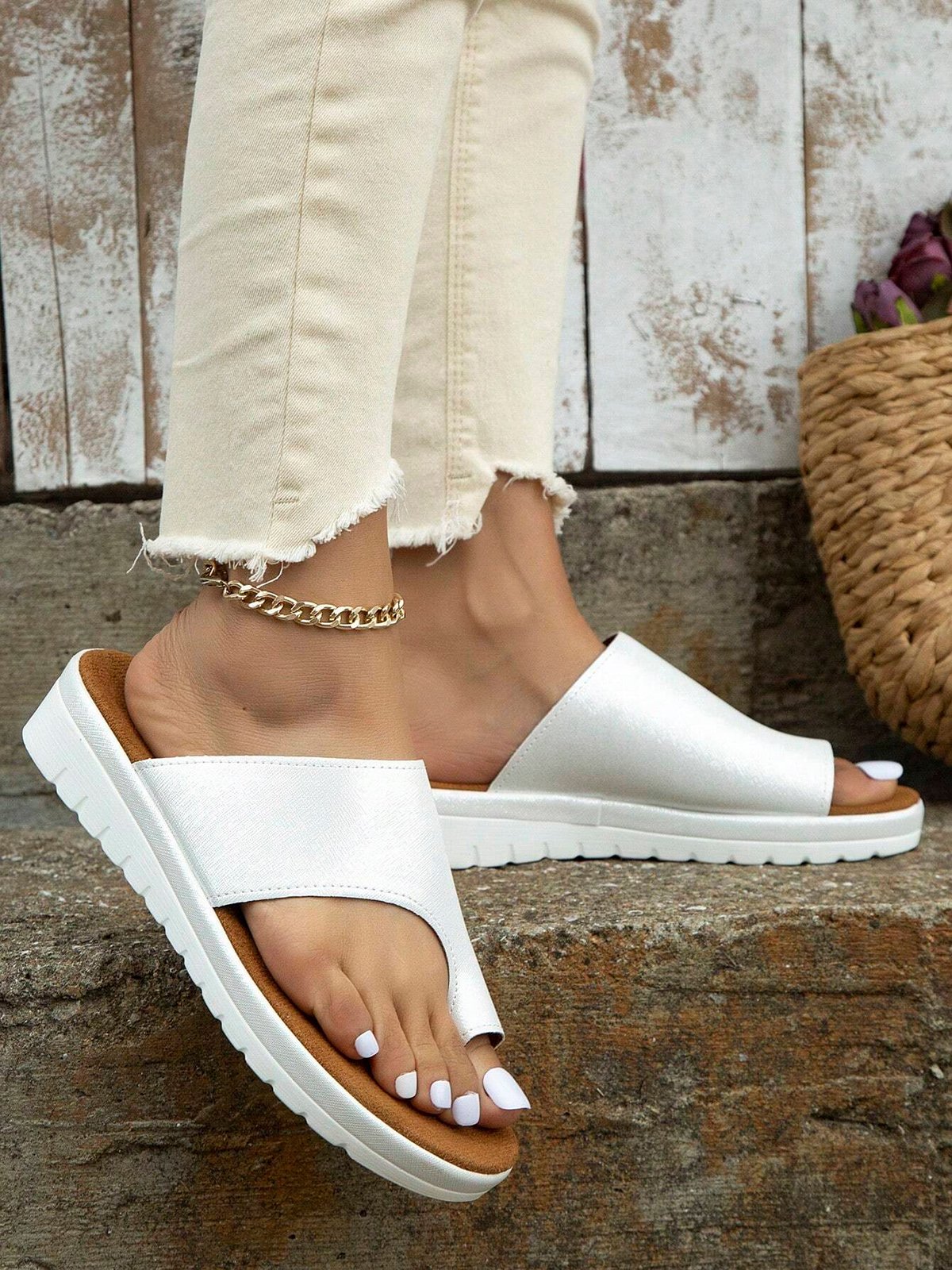 Women Summer Casual Low Heel Open Toe Casual Slide Sandals