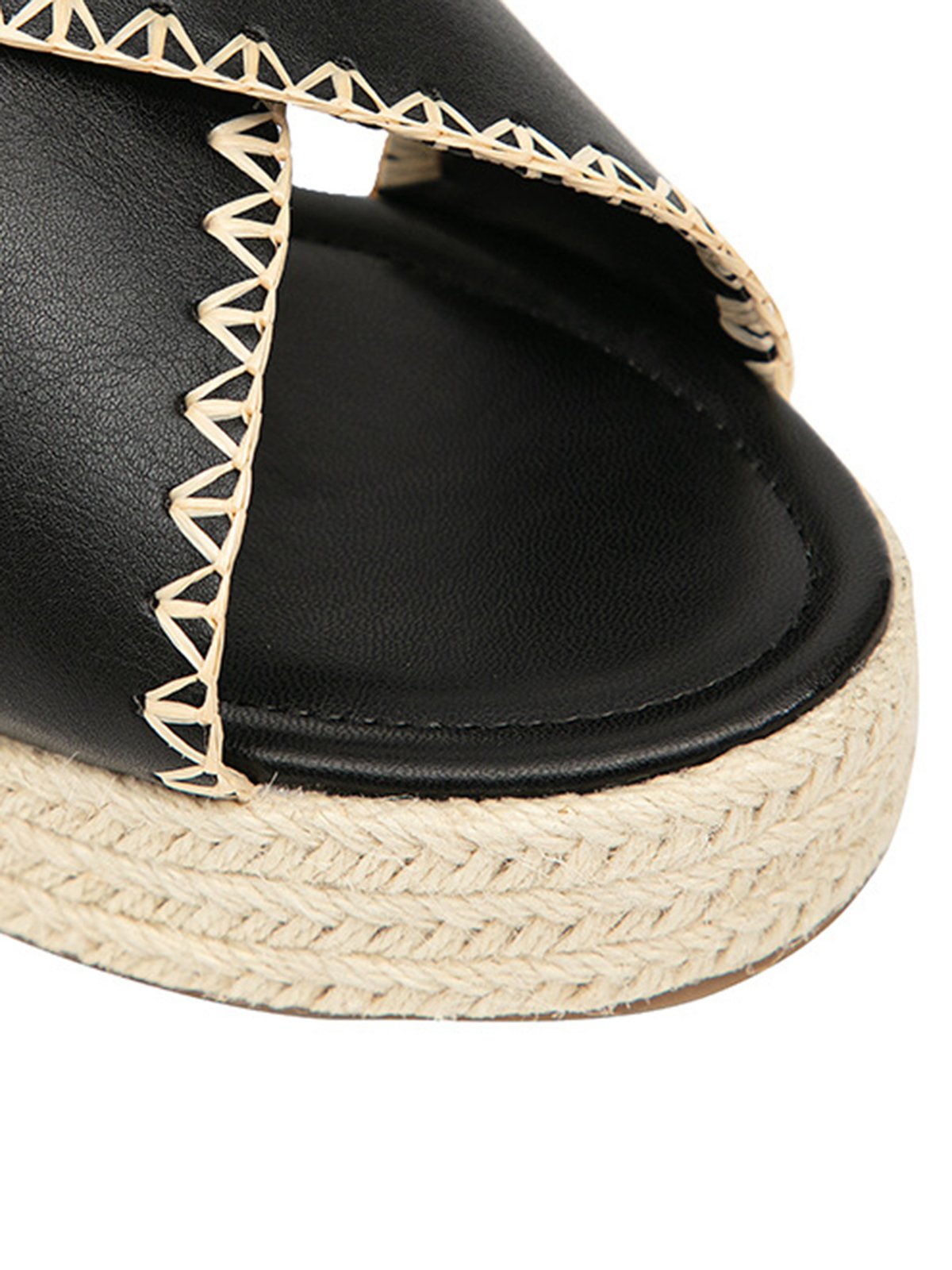 Criss Cross Stitching Adjustable Buckle Wedge Espadrille Sandals