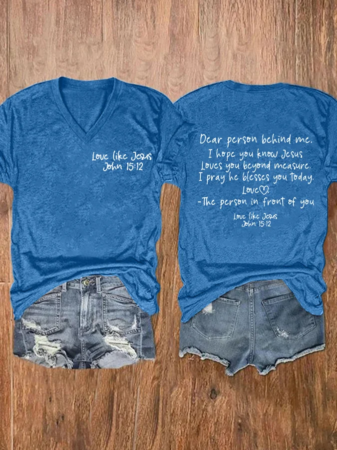 Women'S Love Like Jesus Printed Casual V Neck T-Shirt