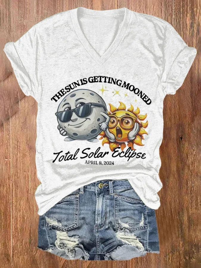 Women's The Sun Is Getting Mooned Total Solar Eclipse April 8, 2024 Print T-shirt