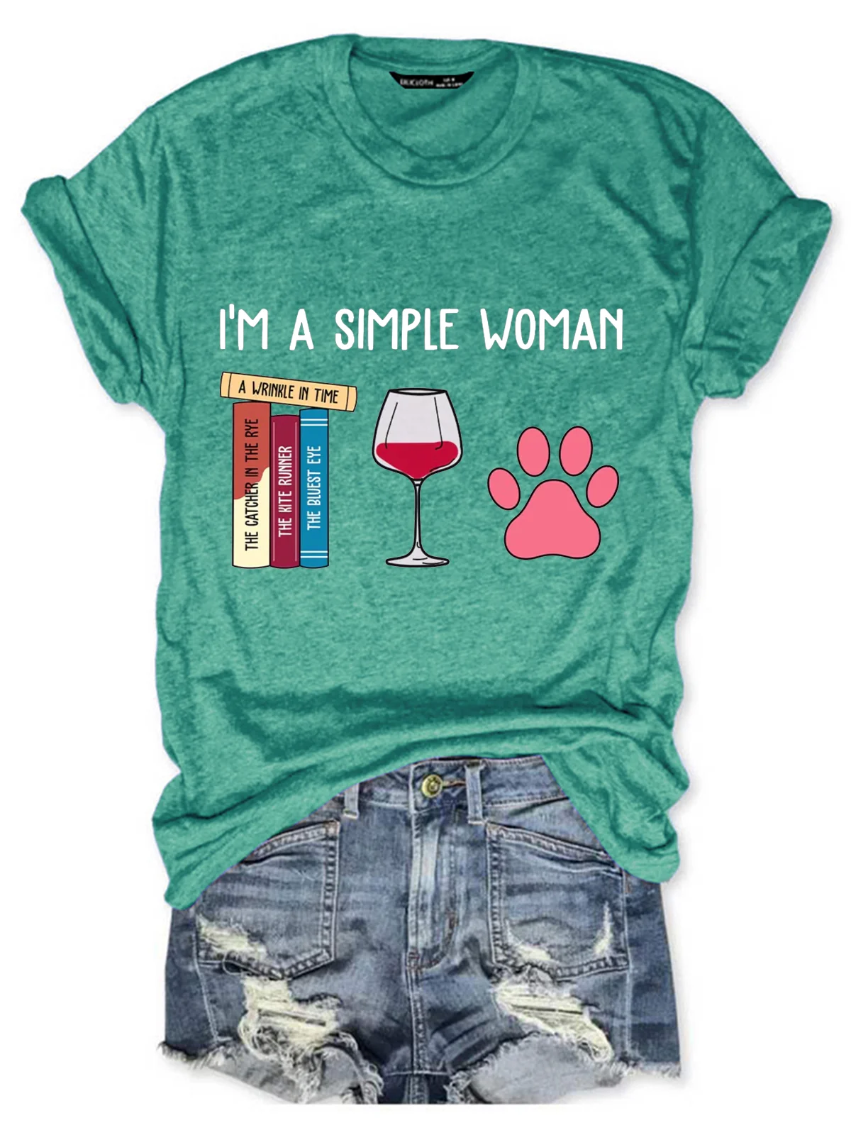 I'm A Simple Woman Book Lovers Gift Casual Crew Neck Loose Text Letters T-Shirt