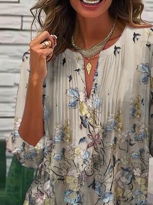Pleated Casual Floral Shirt