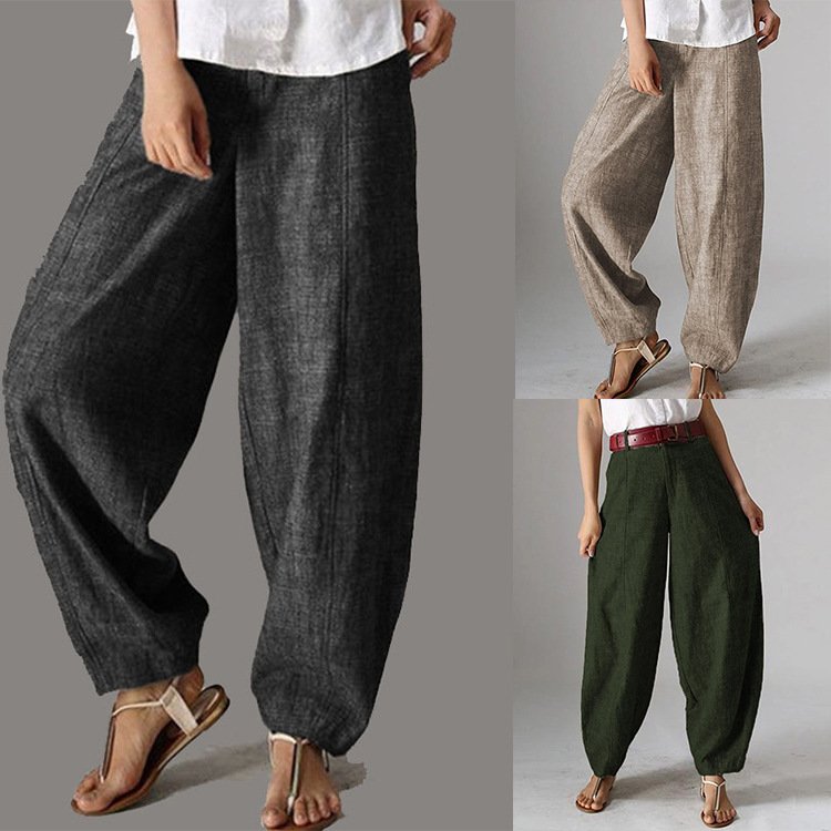 Casual Loose Pocket Stitching Cotton Pants