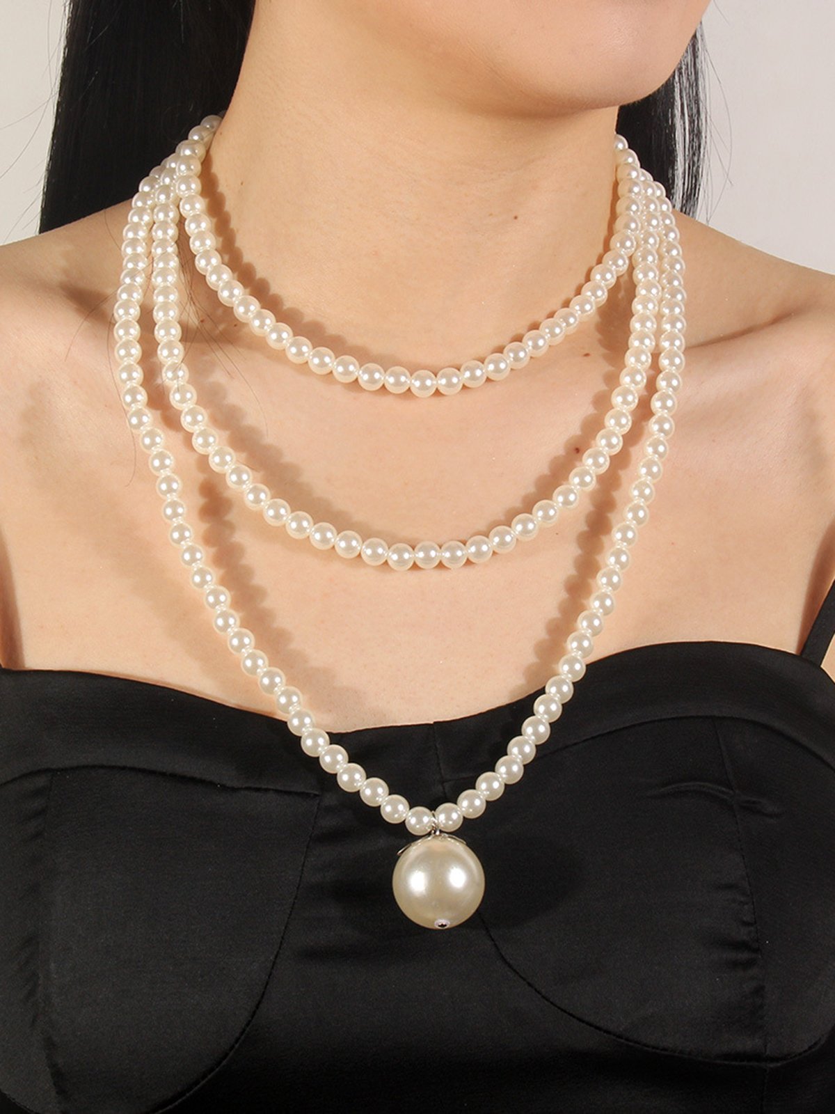 Elegant Imitation Pearl Multilayer Necklace with Dangle Earrings Party Jewelry Set
