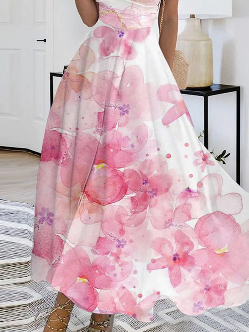 Floral Knitted Elegant V Neck Dress