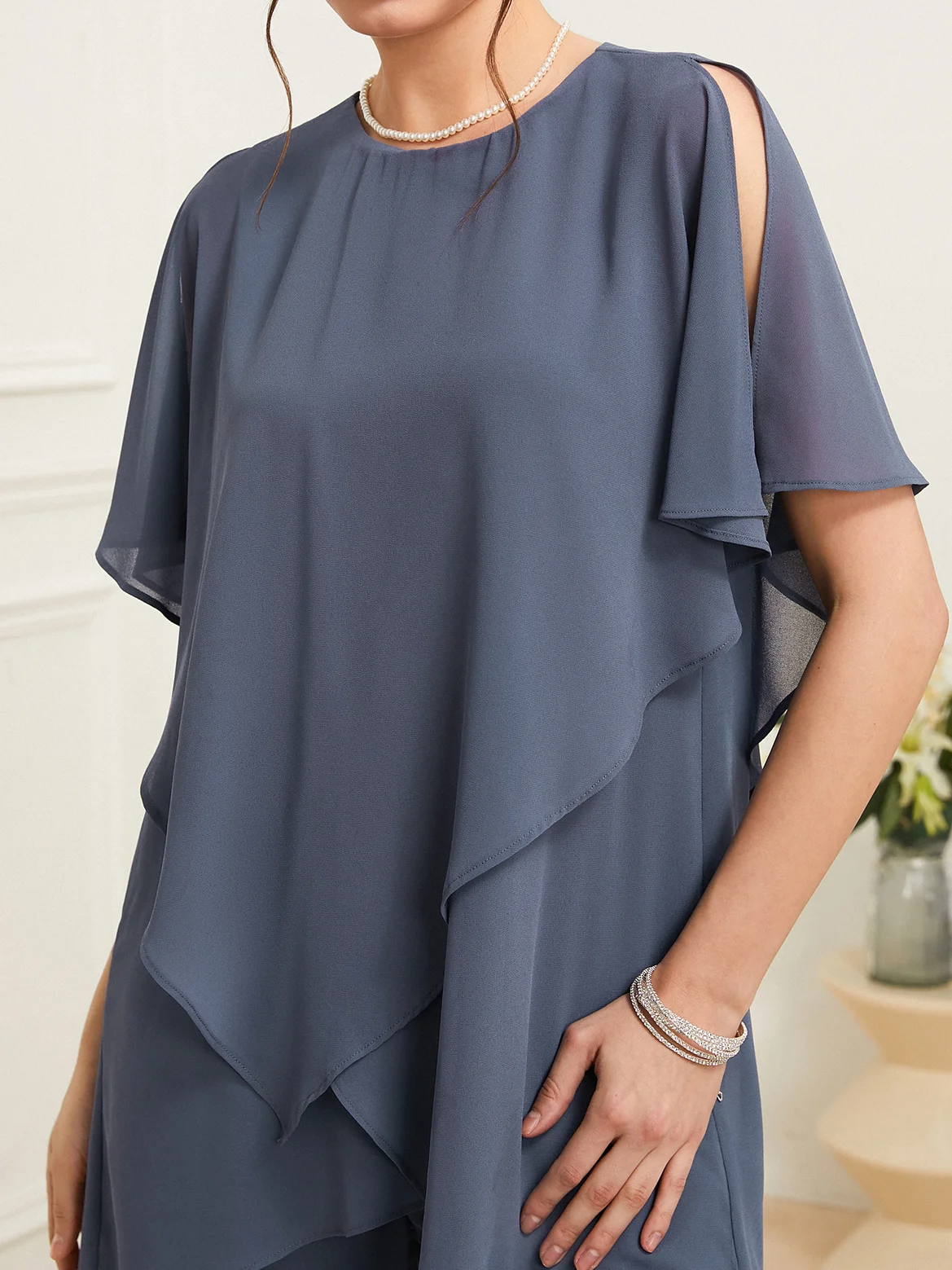 Chiffon V Neck Loose Elegant Two-Piece Set