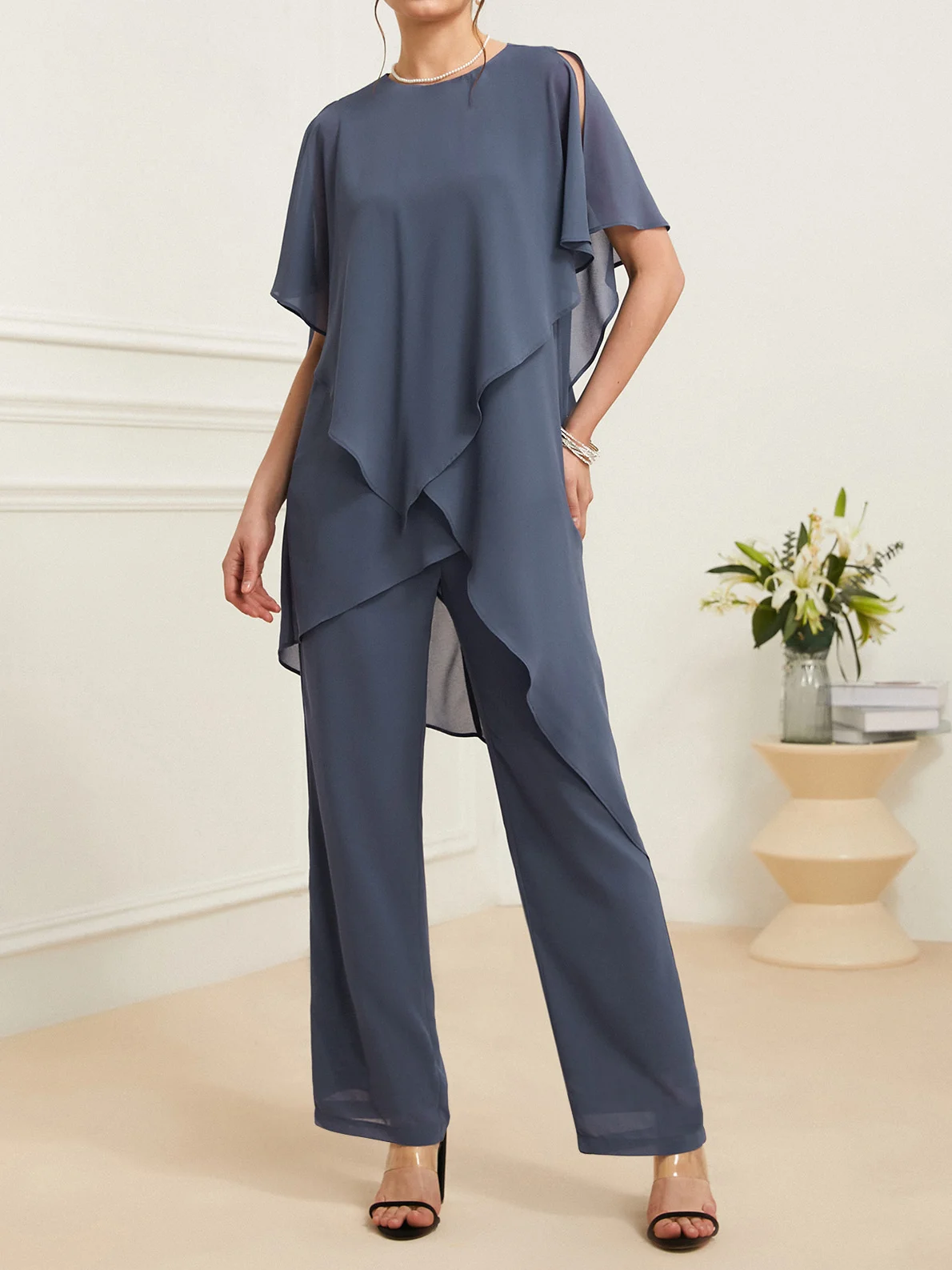 Chiffon V Neck Loose Elegant Two-Piece Set