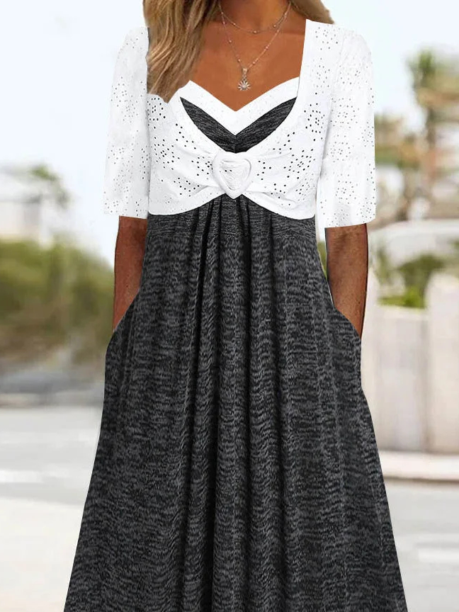 Sweetheart Neckline Knitted Pocket Stitching Casual Dress