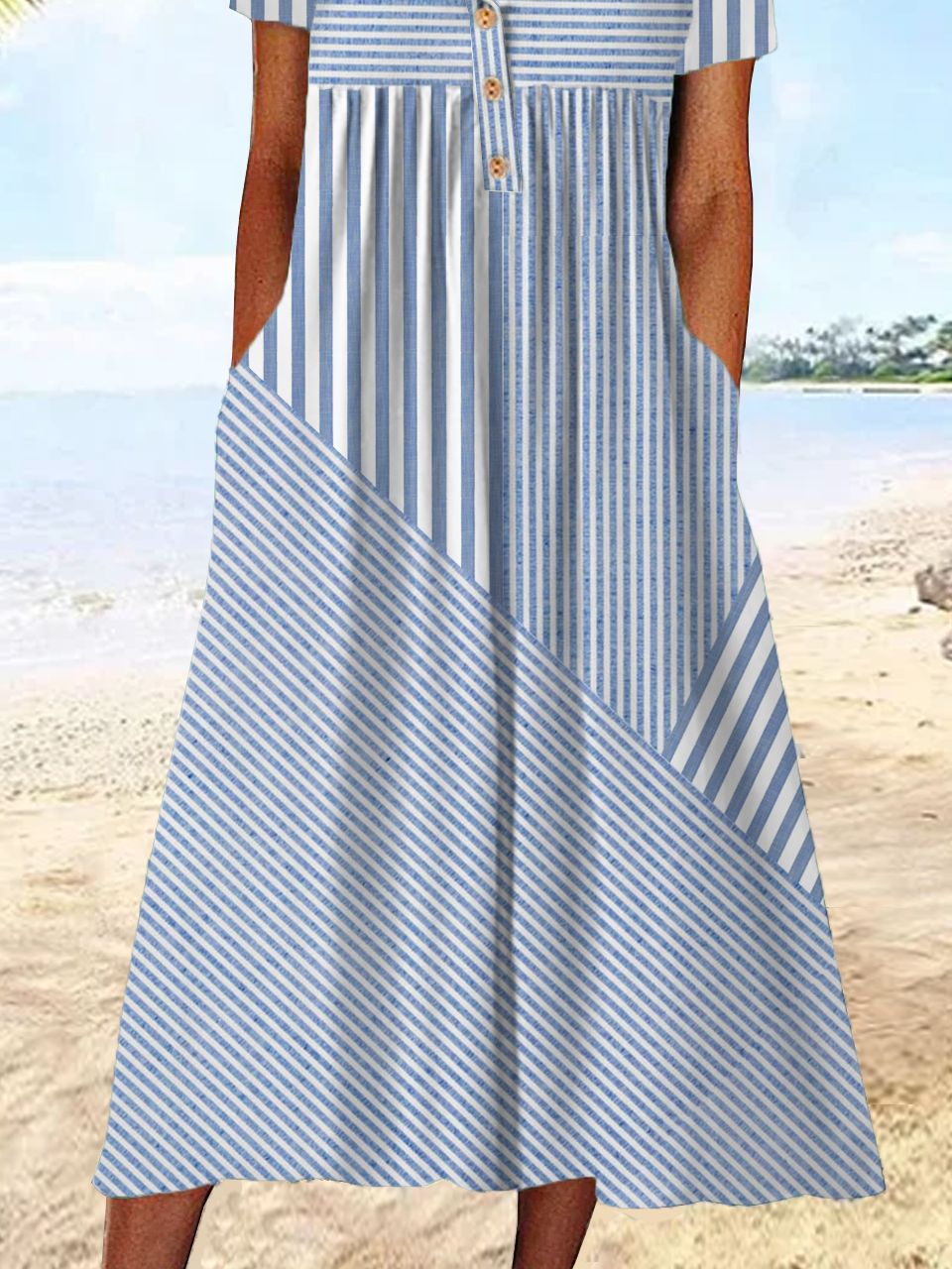 Loose Crew Neck Vacation Abstract Stripes Dress