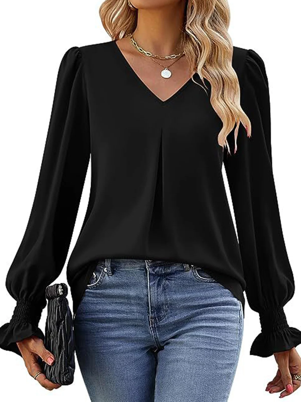 Casual Flare Sleeve Chiffon Shirt