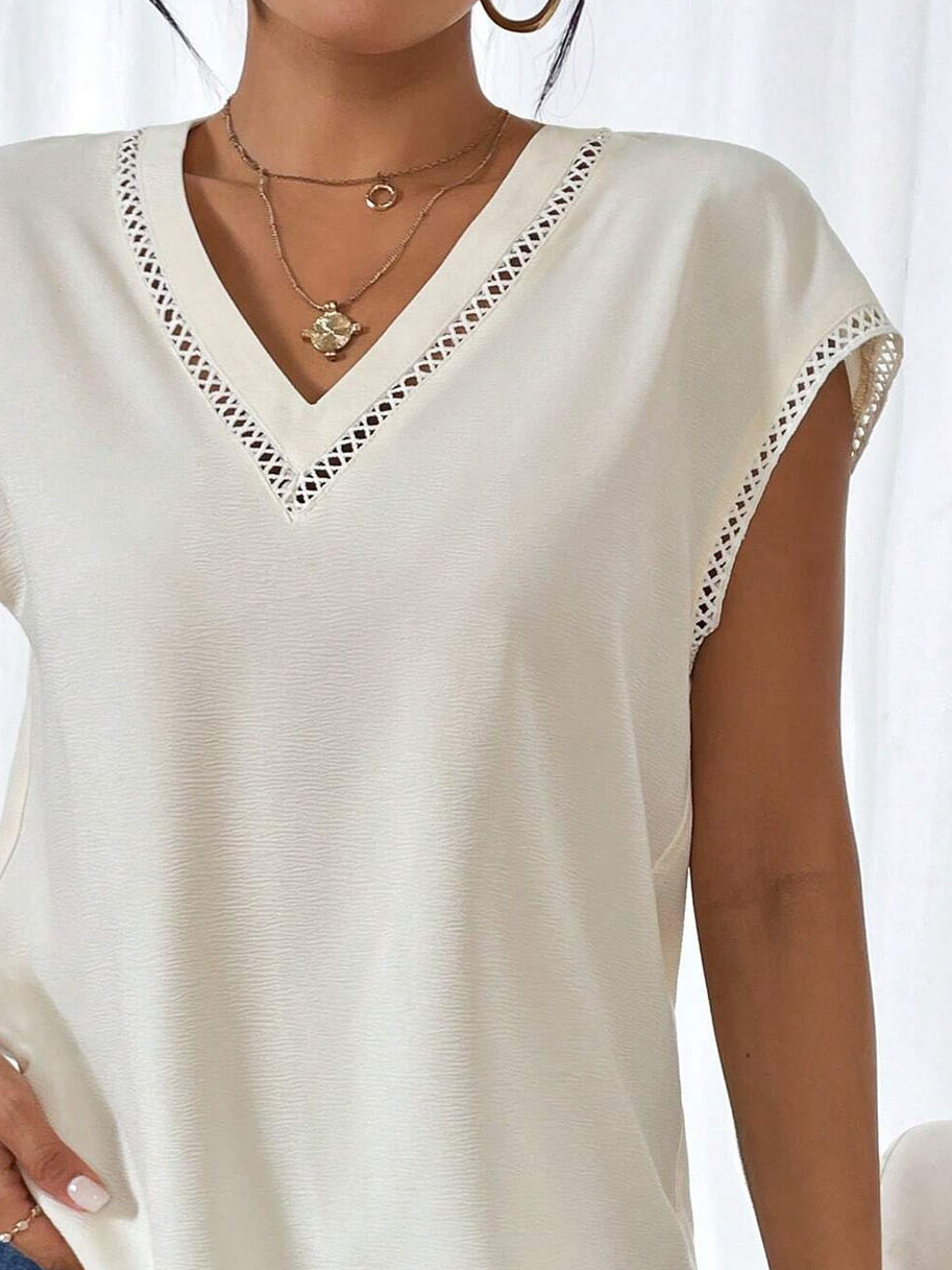 Casual V Neck Lace Loose Blouses