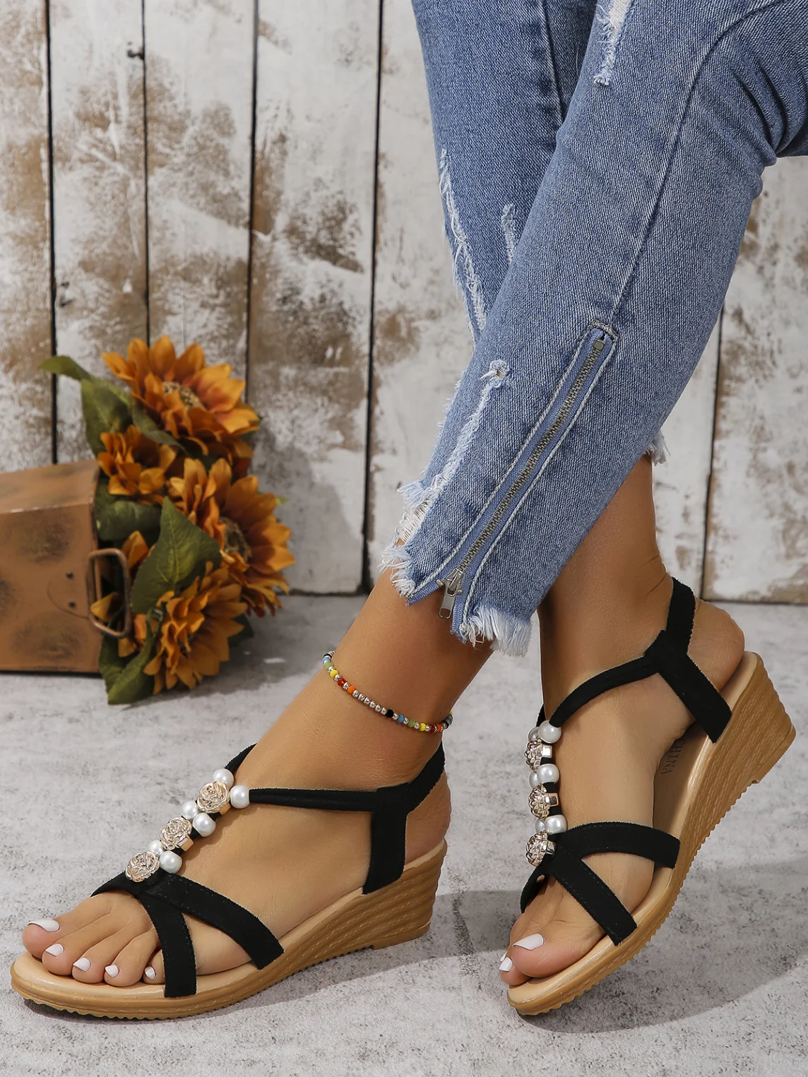 Leather Casual Wedge Heel Sandal